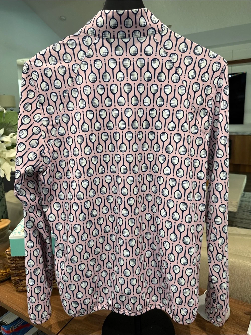Women’s San Soleil upf 50 Pink Tennis Print Zip-Front Jacket size large